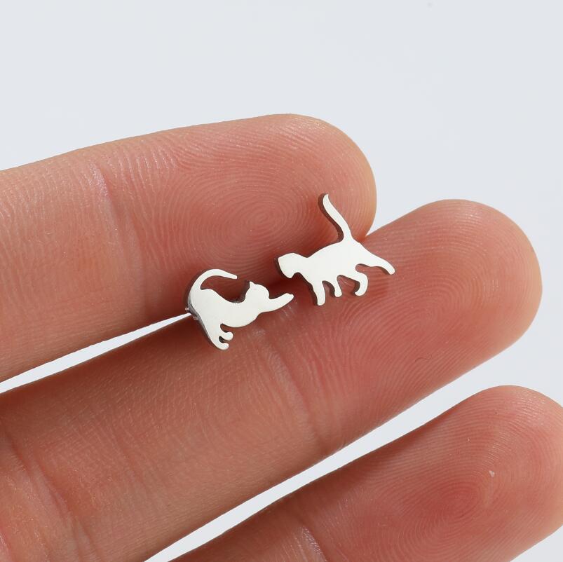 Rose Gold Stainless Steel Cat Stud Earrings