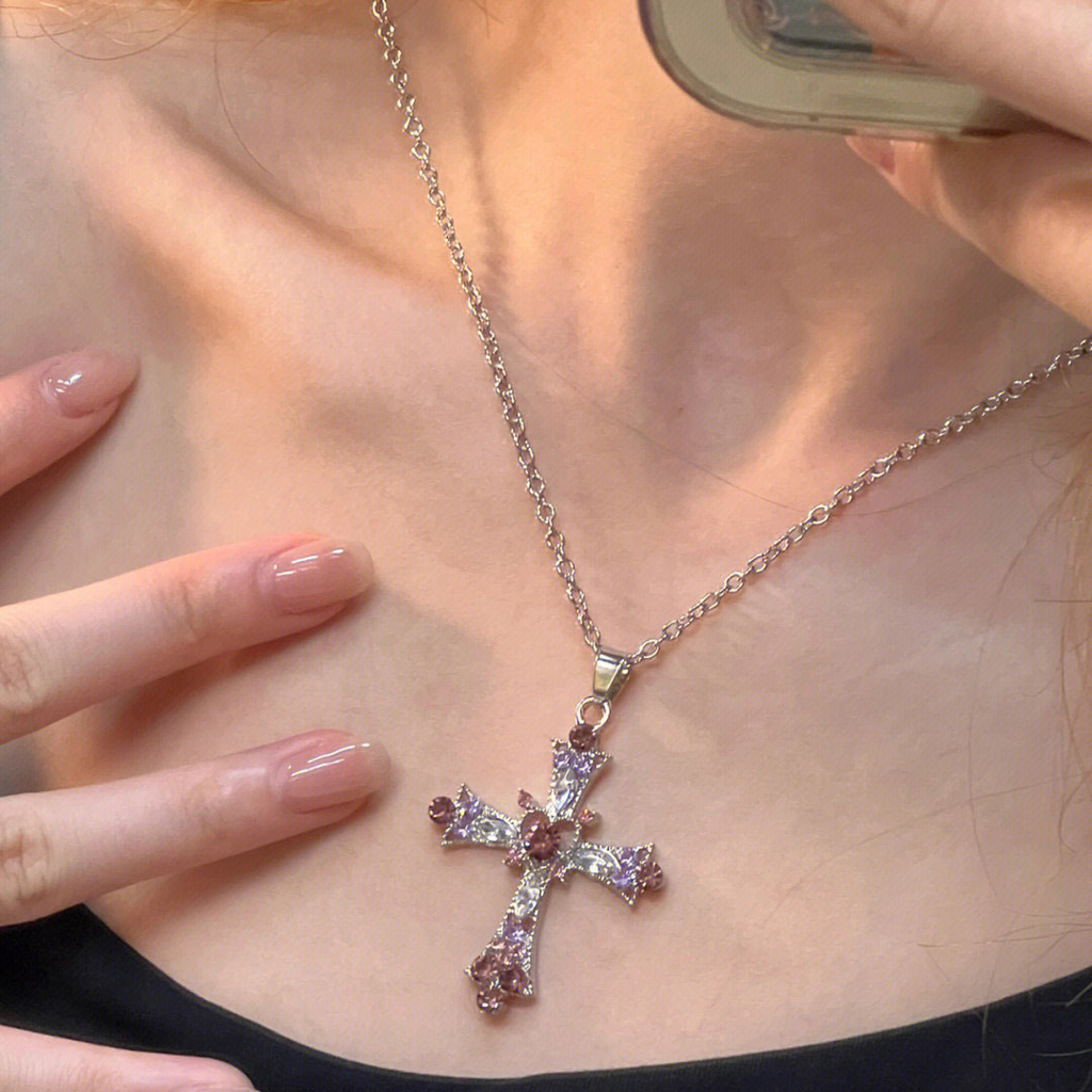 Colorful Crystal Cross Necklace