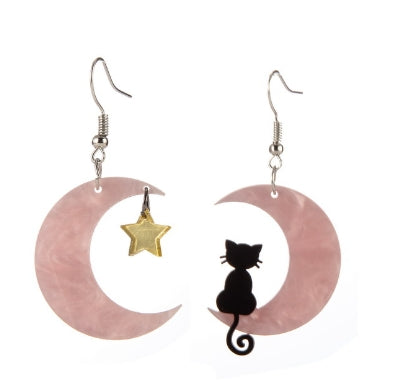 Cat and Moon Star Earrings