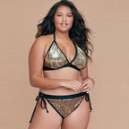Women's Plus-Size Gold Sequin Triangle Bikini Set