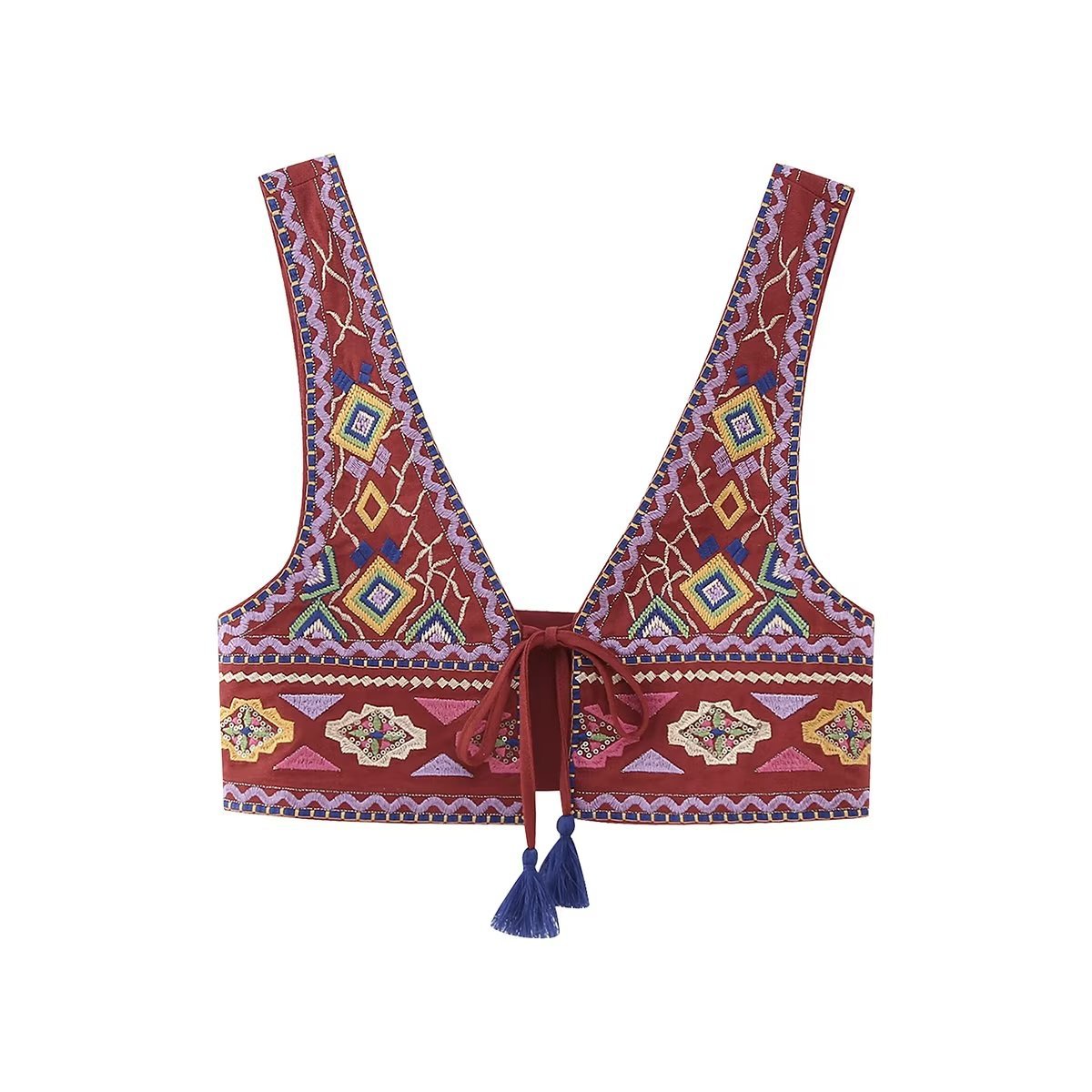 2023 Summer Women's V-Neck Embroidered Crop Top
