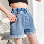 Girls' Loose Denim Shorts for Summer Over 8 Years Old
