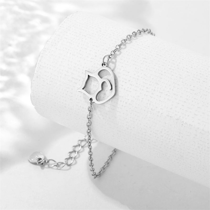 Stainless Steel Hollow Cat Chain Bracelet for Women