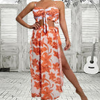 Floral Ruffle Swimsuit and Matching Beach Skirt Set
