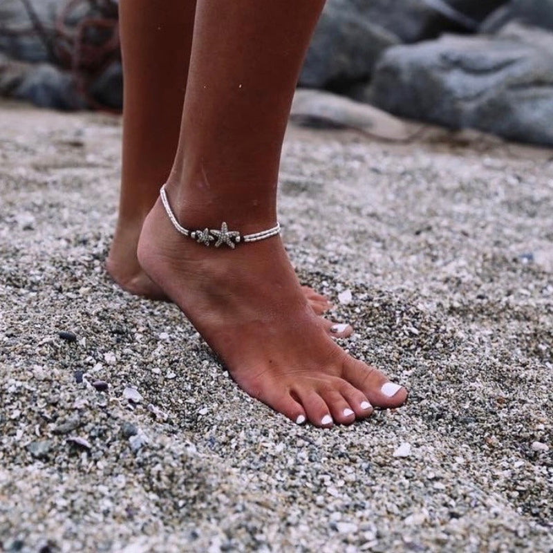 Beaded Cord Anklet with Charm