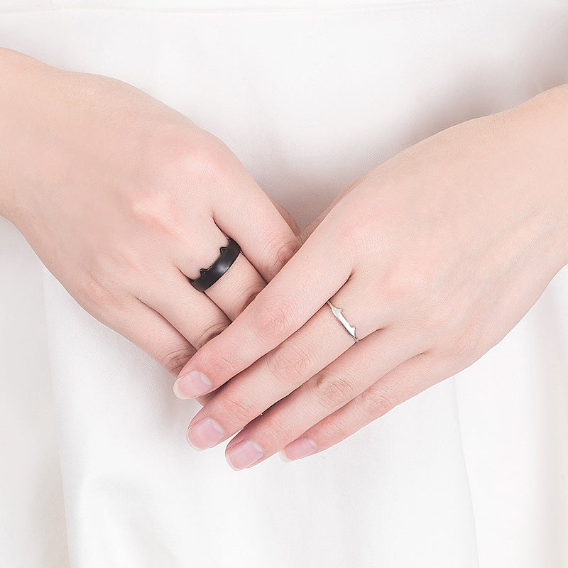 Black Enamel Cat Ear Adjustable Ring