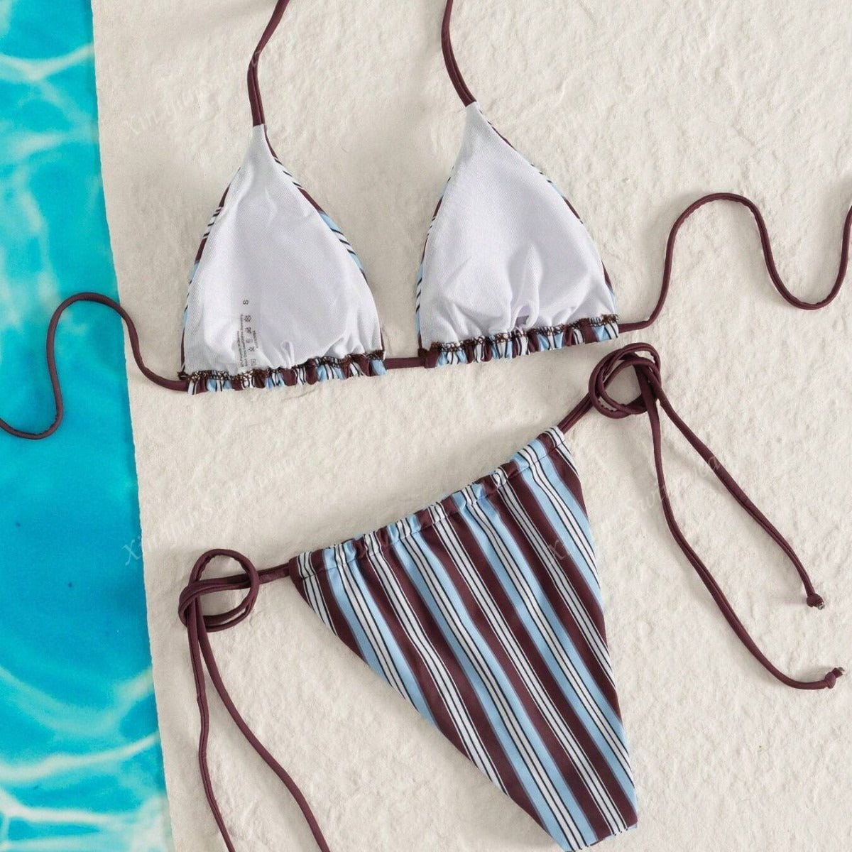 Striped Triangle String Bikini Set