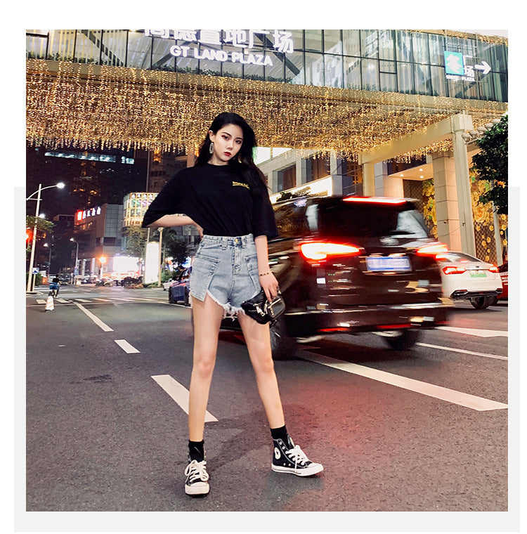 High-Waisted Ripped Wide-Leg Denim Shorts for Women