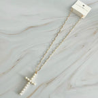 Pearl Cross Pendant Paperclip Chain Necklace