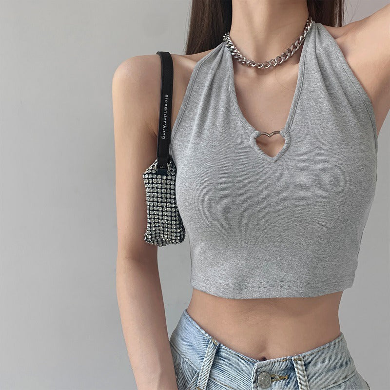 Spice Girl Metal Heart Hollow Neck Crop Top