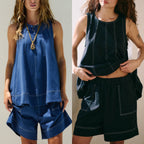 Women's Casual Denim Tank Top & Shorts Set