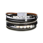 Bohemian Multi-layer PU Leather Cross Pearl Bracelet