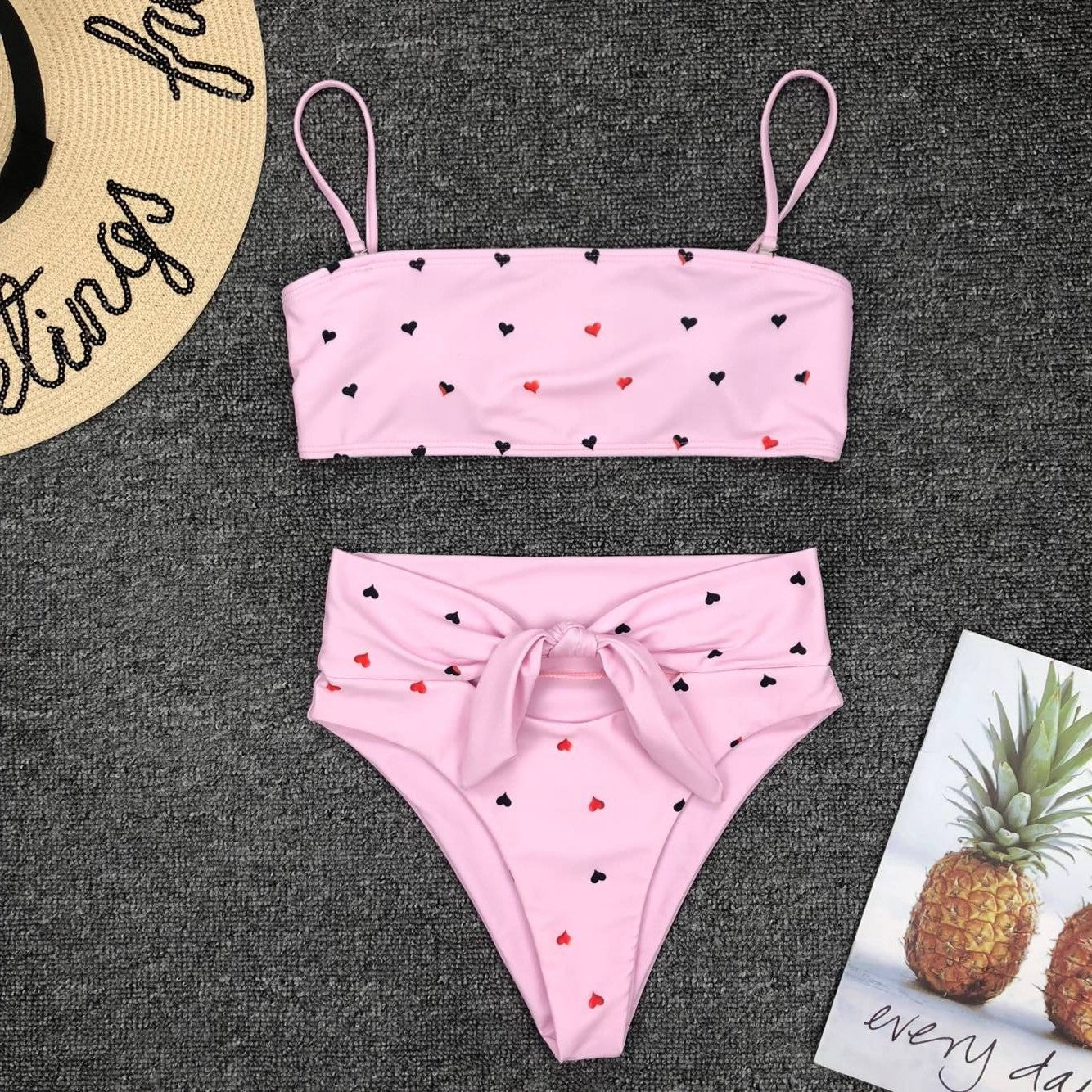 Heart Print High-Waisted Bikini Set