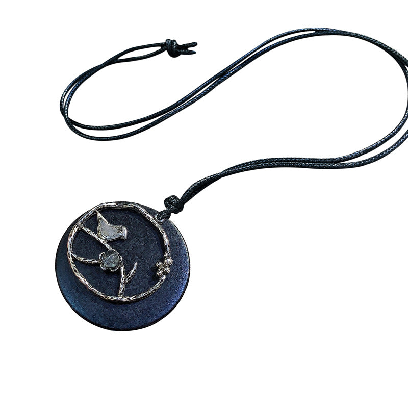 Vintage Long Sweater Necklace with Bird Pendant