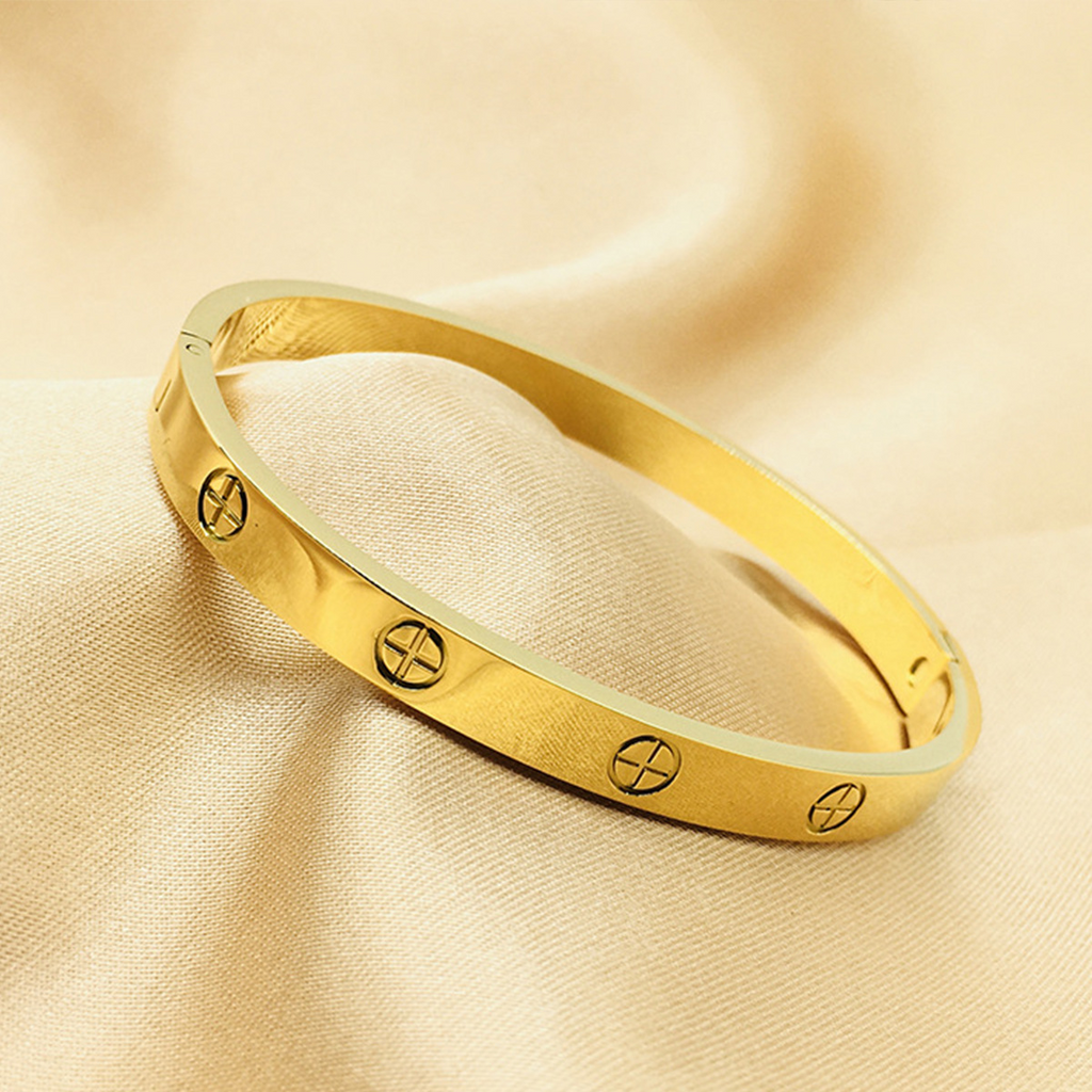 Stainless Steel Screw-Motif Cross Bangle