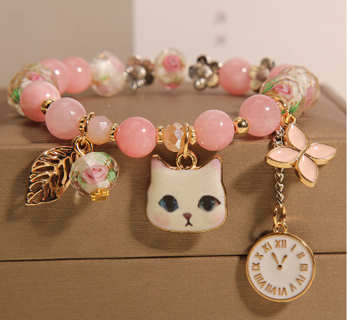 Korean Dongdaemun Cartoon Cat Beaded Bracelet for Women