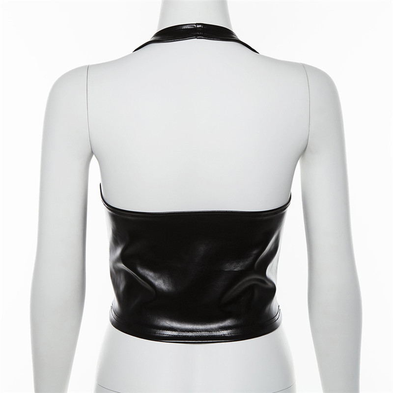 Crop Top with Neck Tie, Women's PU Vest
