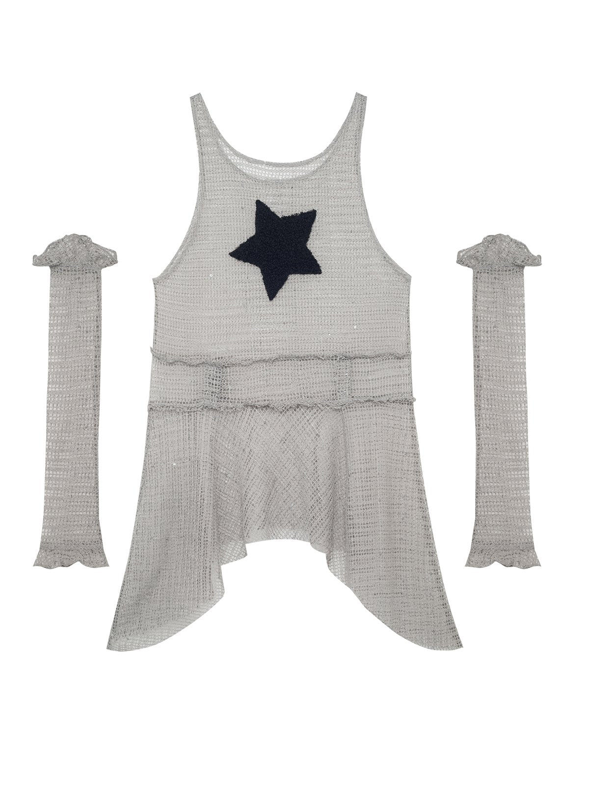 Mesh Tank Top Dress with Star Sleeves for Spicy Girls
