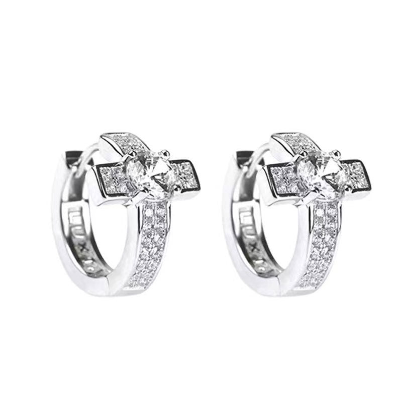 Men's Cross Zircon Hip Hop Huggie Earrings