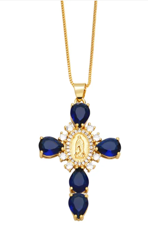 Zircon Virgin Mary Cross Necklace