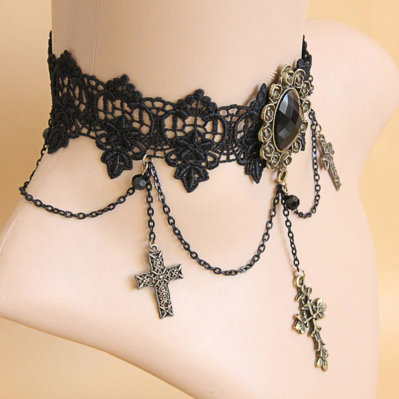 Vintage Harajuku Style Cross Choker Necklace Trio
