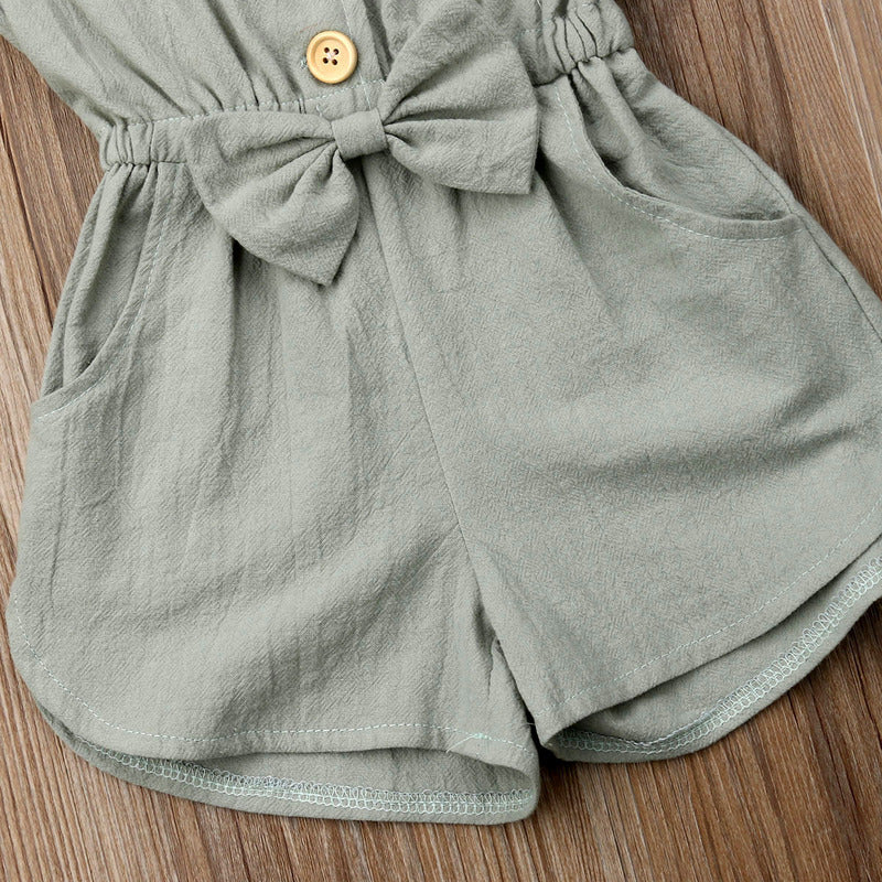 Girls' Bow Tie Jumpsuit with Shorts