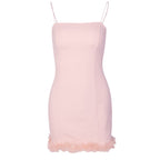 Feather Trim Spaghetti Strap Bodycon Mini Dress