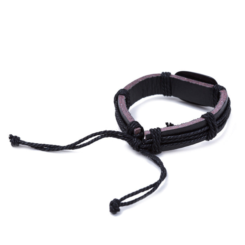 Woven Bracelet with Cat Pattern - Minimalist Leather Band
