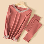 Wool Thermal Underwear Set for Women - Long Sleeve Lace
