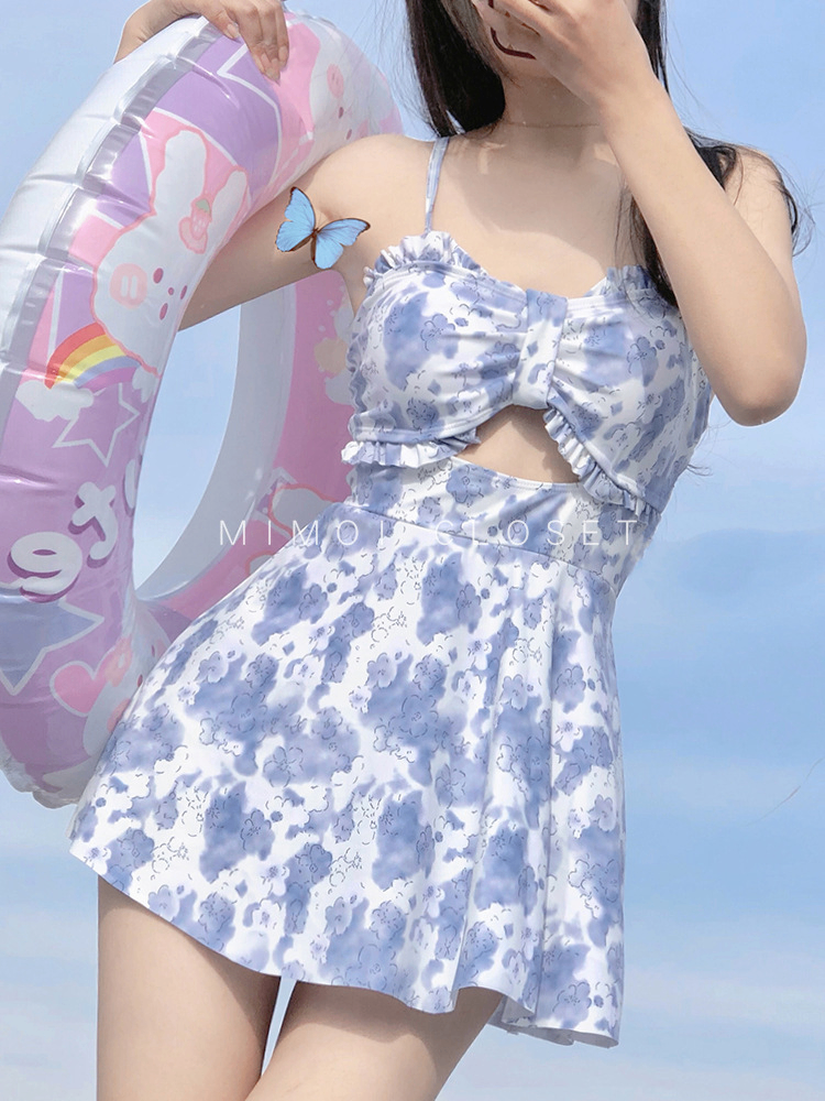 High-Waist Floral Swim Dress One-Piece