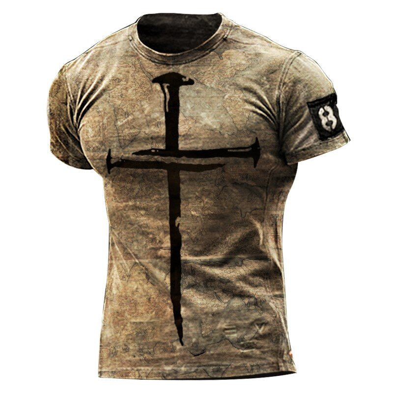 Vintage Jesus Cross Print Men's T-Shirt - Summer Style | Faith Streetwear