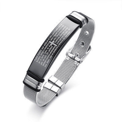 Black Titanium Steel Bracelet with Christian Bible Verse