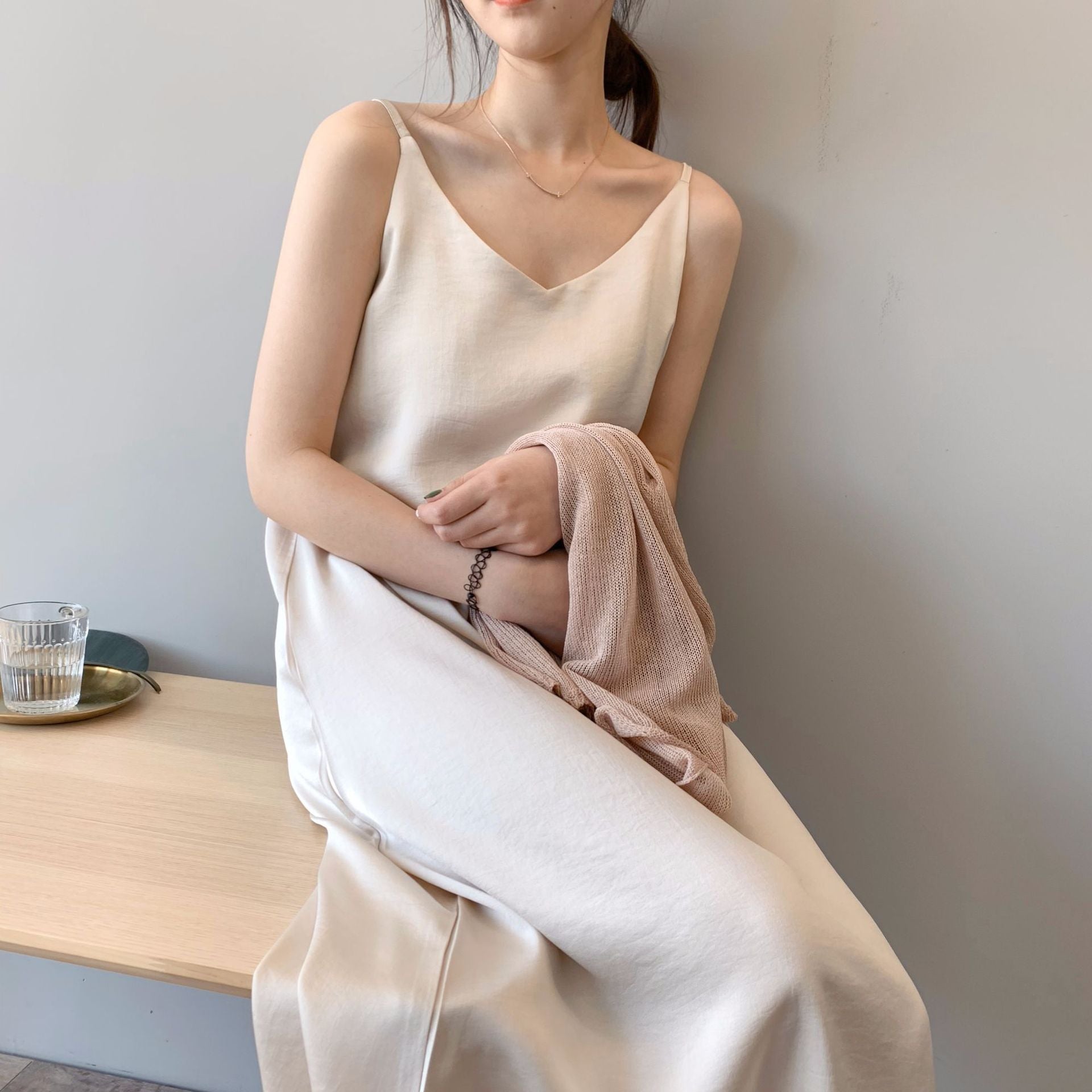 Silk Chiffon Midi Dress with Vintage Style Camisole