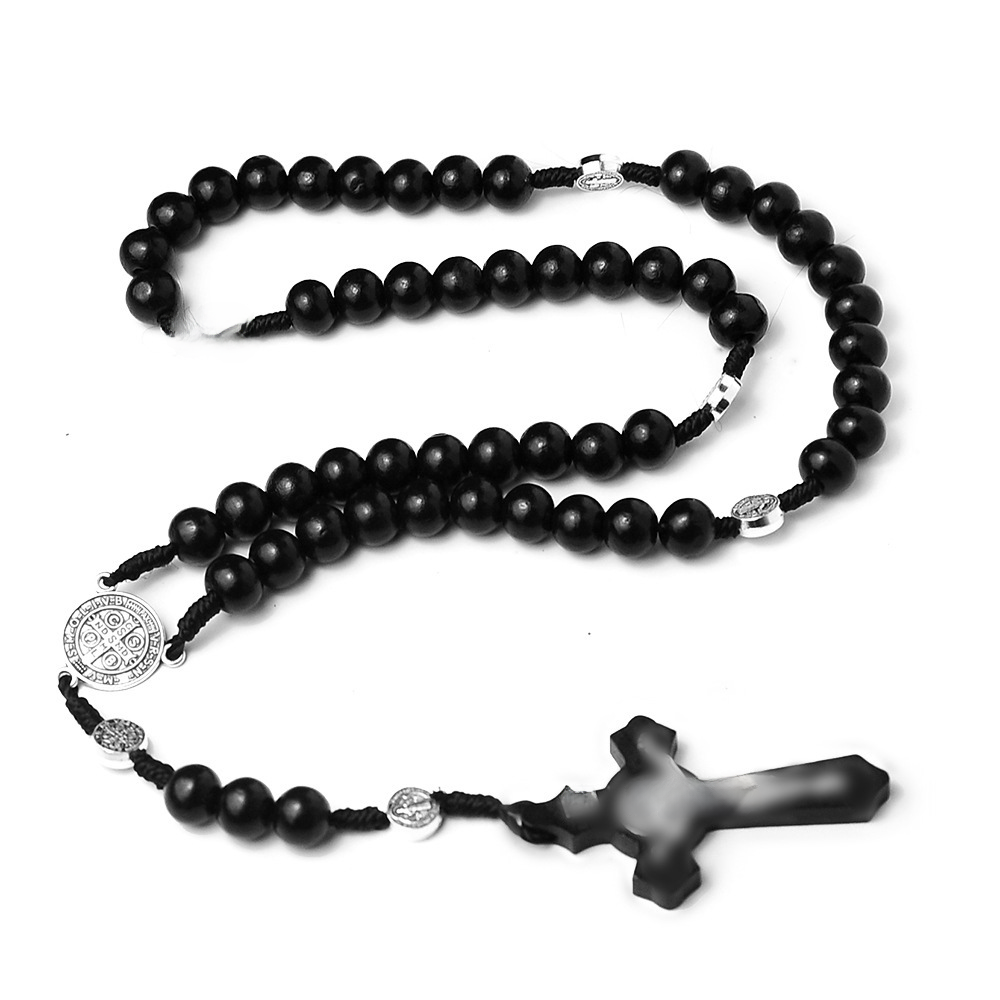Wood Bead Cross Rosary Necklace | Christian Jewelry