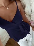 Wave-Edged Lace-Up Tank Top