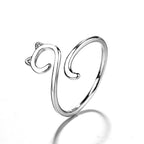 Minimalist Line Cat Open Ring