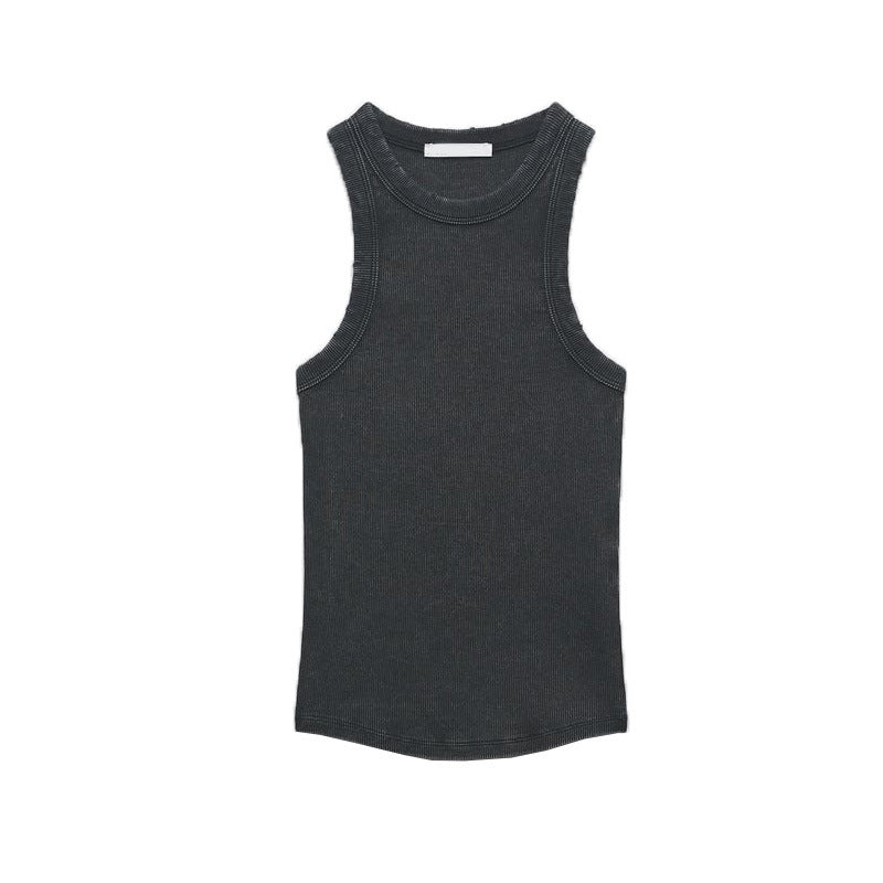 Retro American Style Ribbed Tank Top for Women