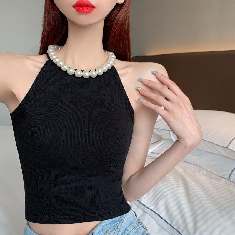 French Off Shoulder Slim Solid Tank Top for Women