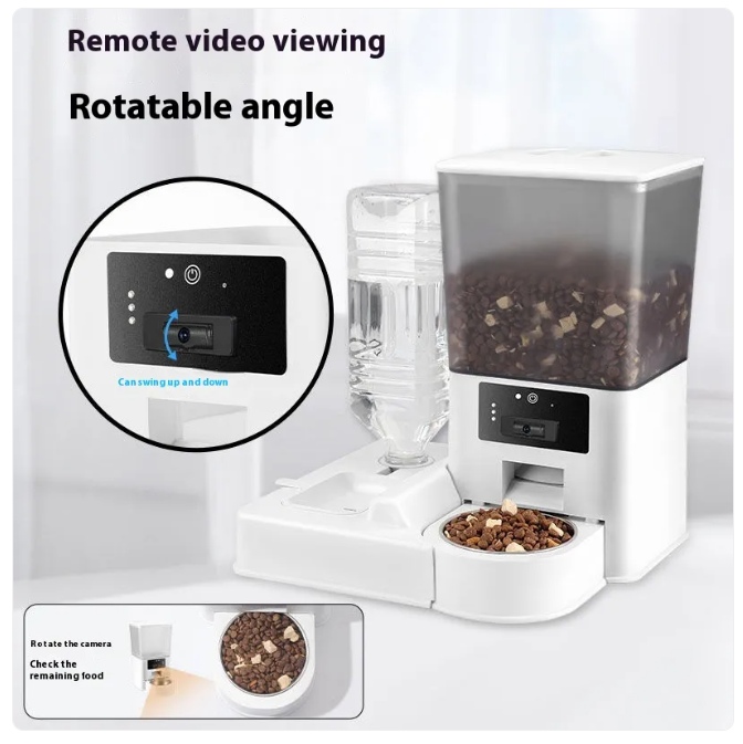 Smart Automatic Pet Feeder with Camera, 5L WiFi App Controlled Food Dispenser and Water Fountain, Timed Portions and Video Voice Interaction for Cats and Dogs