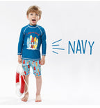 Boys Long-Sleeve UV Rash Guard Swim Set with Cap