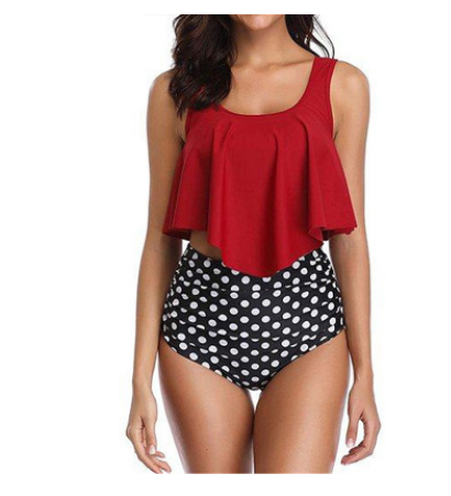 Ruffled High-Waisted Polka Dot Bikini Set