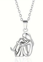 Silver Person Hugging Dog Stud Earrings