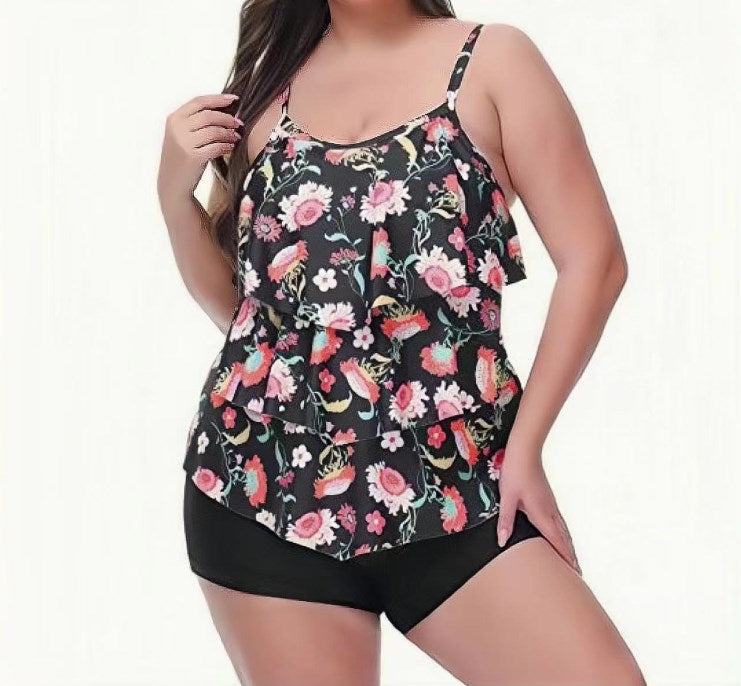 Plus Size Floral Halter Skirted Swim Dress