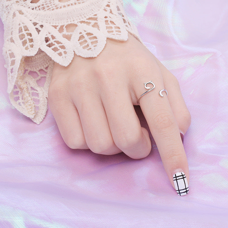 Minimalist Line Cat Open Ring