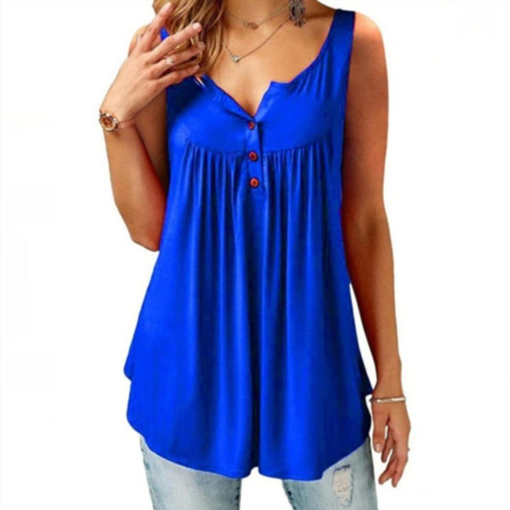 Women's U Neck Sleeveless Pleated Summer Tank Top