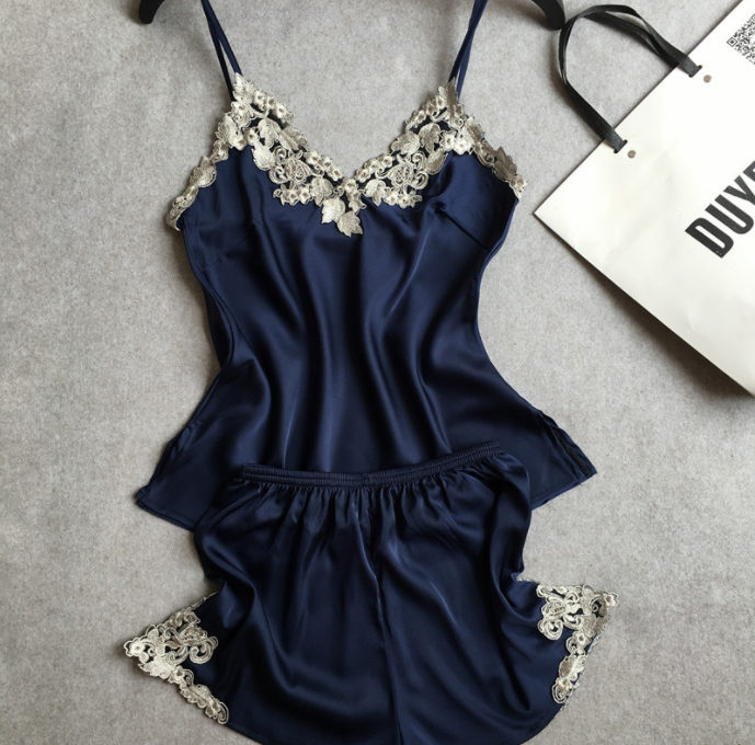 Embroidered Women's Sexy Pajama Set with Shorts