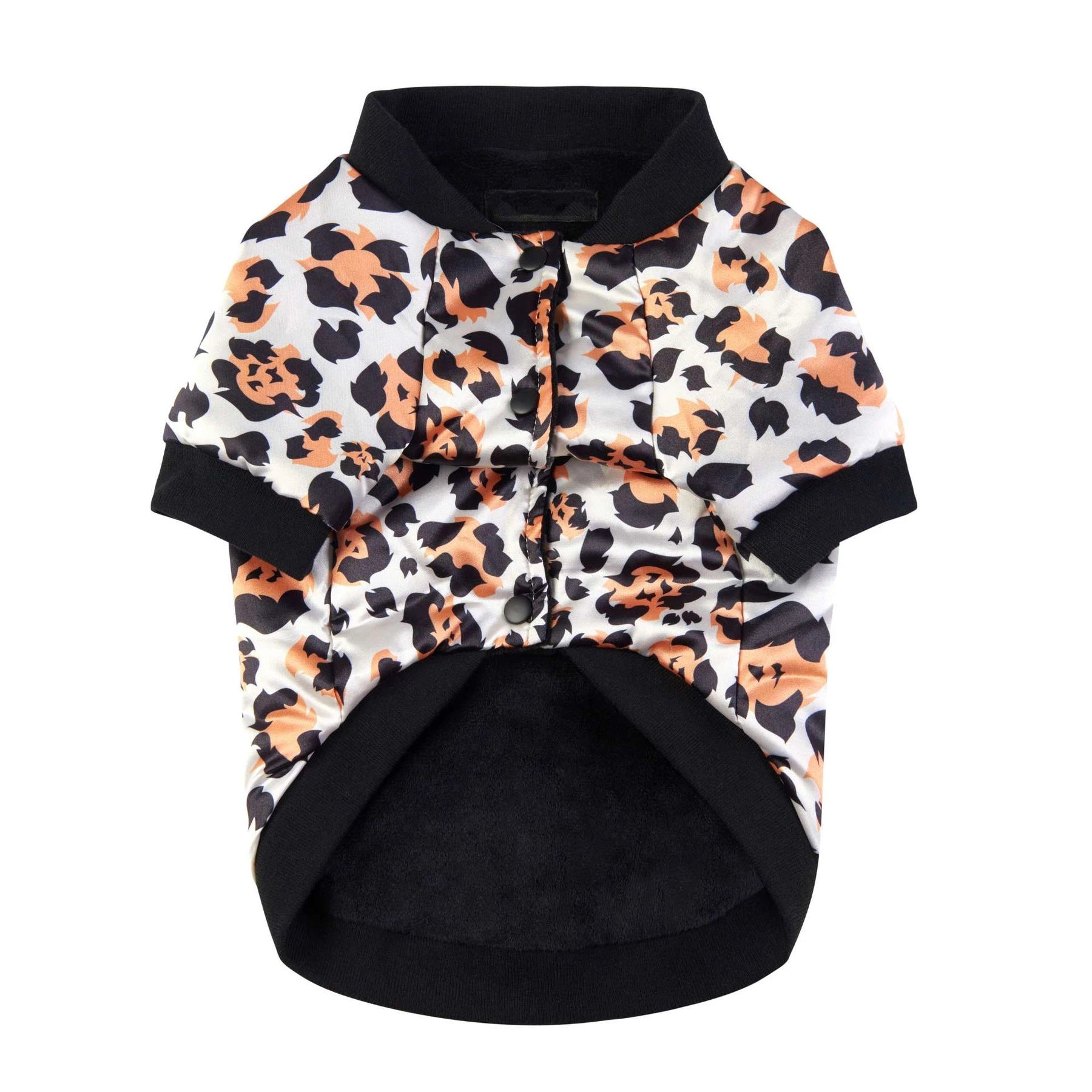 Dog Bomber Jacket Padded Winter Coat - Fleece-Lined Animal Print Snap-Button Pet Coat for Small Medium Dogs, Leopard or Pink Zebra
