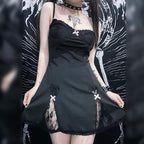 Aesthetic Mini Dress with Lace Patchwork and Spaghetti Straps