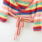 Colorful Striped Crochet Top and Shorts Set for Women