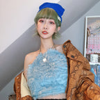 Fuzzy Chain-Neck Halter Tube Top